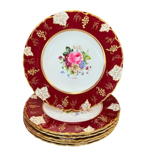 Royal Crown Derby “Vine” Dinner Plates (Set of 6) - Hand Painted Bone China