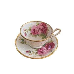 Royal Albert Vintage amerikanische Schönheit Teetasse und Untertasse rosa Cabbage Rose, Bone China Geschenk