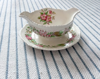 Vintage Wild Rose Motif Gravy Boat
