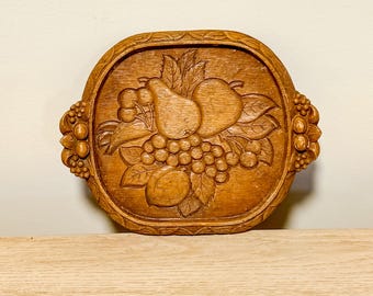Vintage Burwood Products Co Carved Wooden Fruit Serving Tray