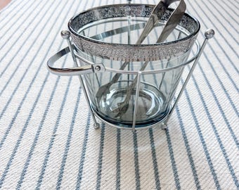Vintage MCM Smoke Gray Glass Ice Bucket and Tongs