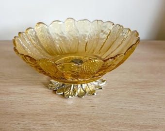 Vintage Amber Glass Compote Bowl, Silver Footed Base