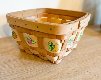 Vintage Small Woven Basket with Fruit Motif