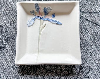Vintage Handmade Ceramic Decorative Iris Plate, Signed