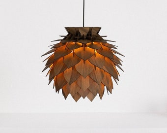 Wooden Pine Cone Modern Chandelier Lamp - Wood Pendant Light  - Pineapple Shape Luminaire - Round Ceiling Lighting