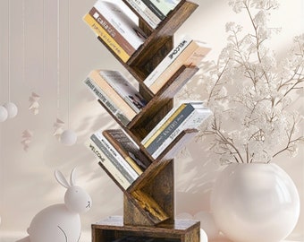 Tree Bookshelf 6 Shelf Bookcase with Drawer Modern Book