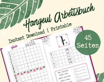 Learn to write Hangeul workbook with 195 words | Learn Korean Alphabet | German version | Instant Download