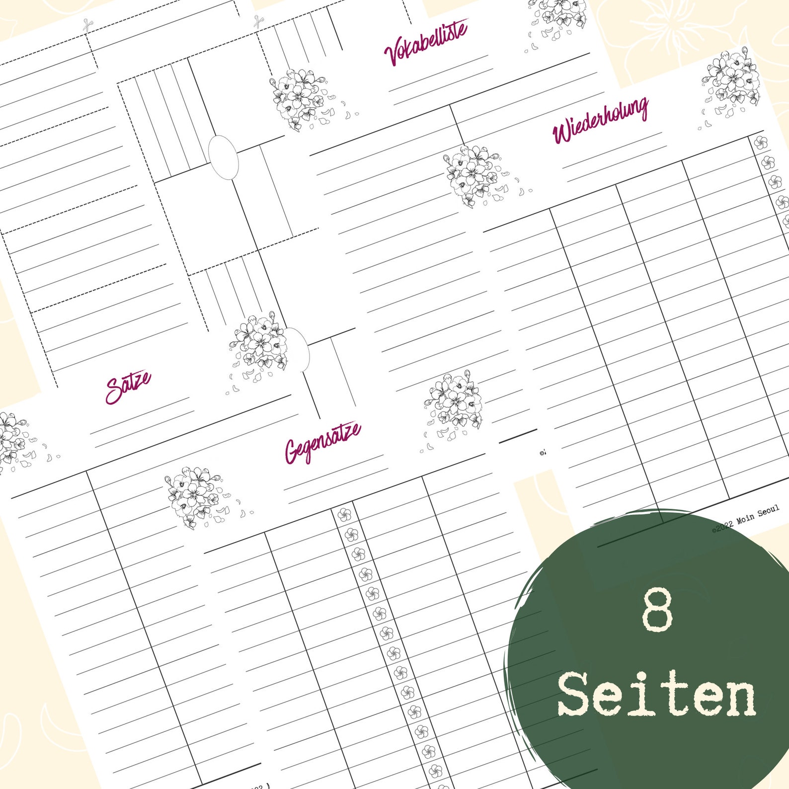 Vokabeln lernen Arbeitsblätter & Lernkarten | 8 Seiten Printable