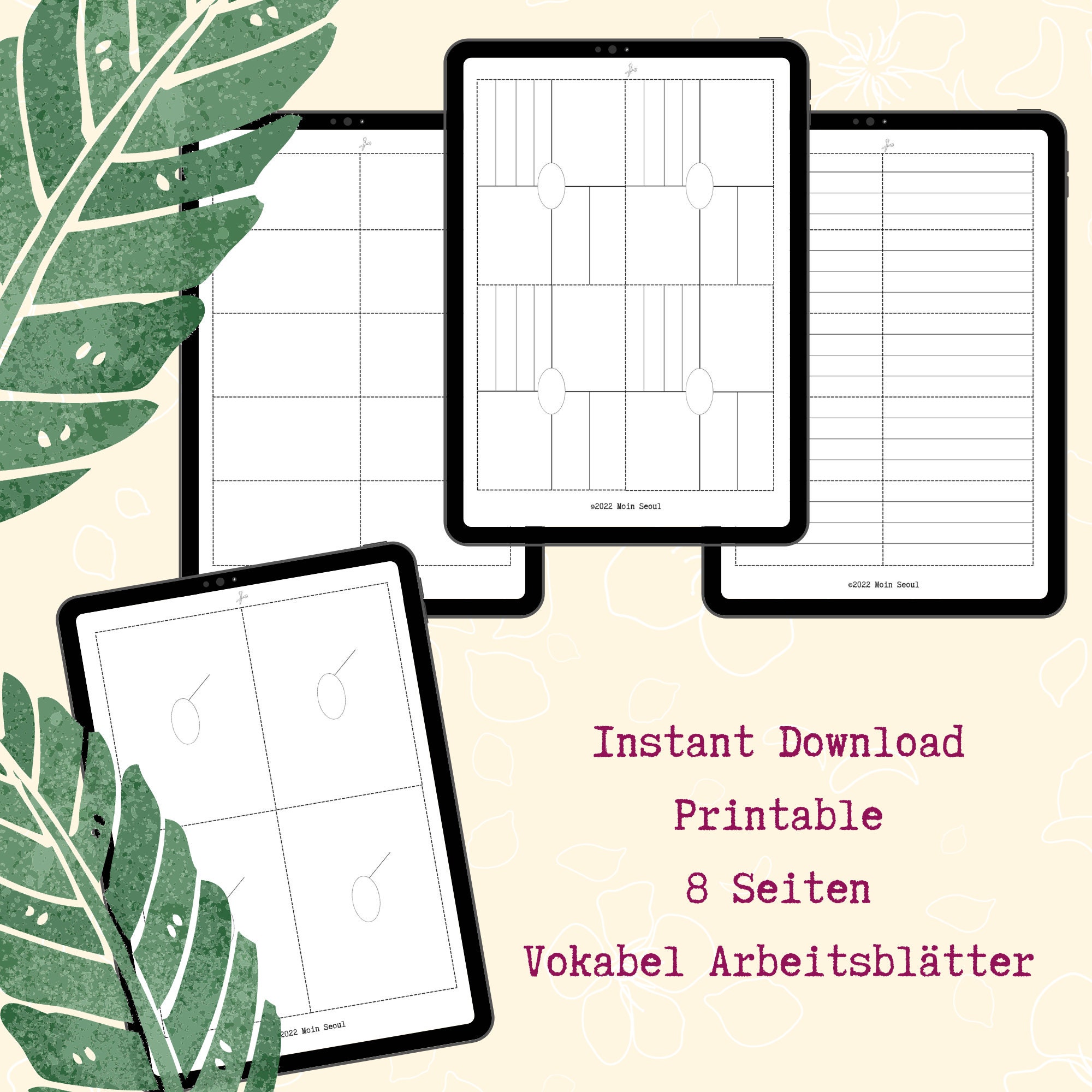 Vokabeln lernen Arbeitsblätter & Lernkarten | 8 Seiten Printable