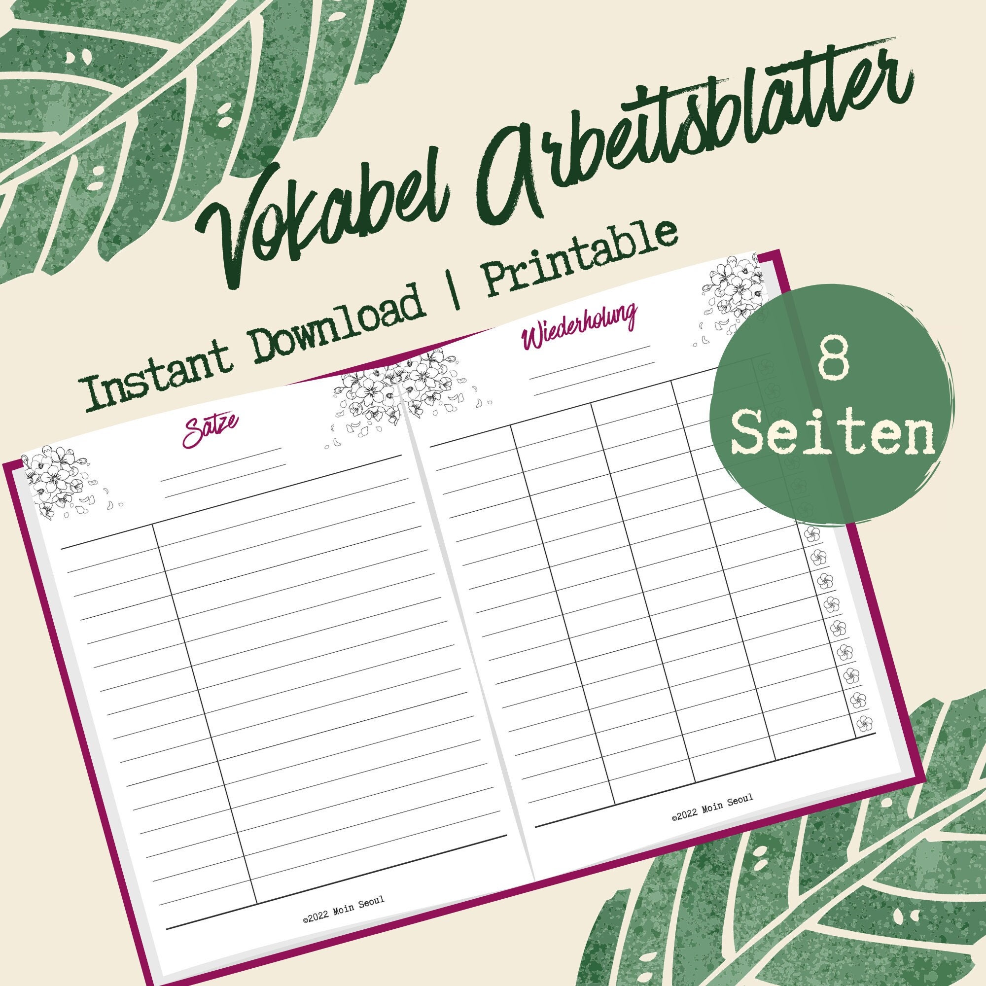 Vokabeln lernen Arbeitsblätter & Lernkarten | 8 Seiten Printable