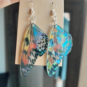 Holographic Iridescent Rainbow Butterfly Wing Dangle Hook Earrings, Unique Earrings, Fun Earrings, Rainbow earrings, Wing Earrings