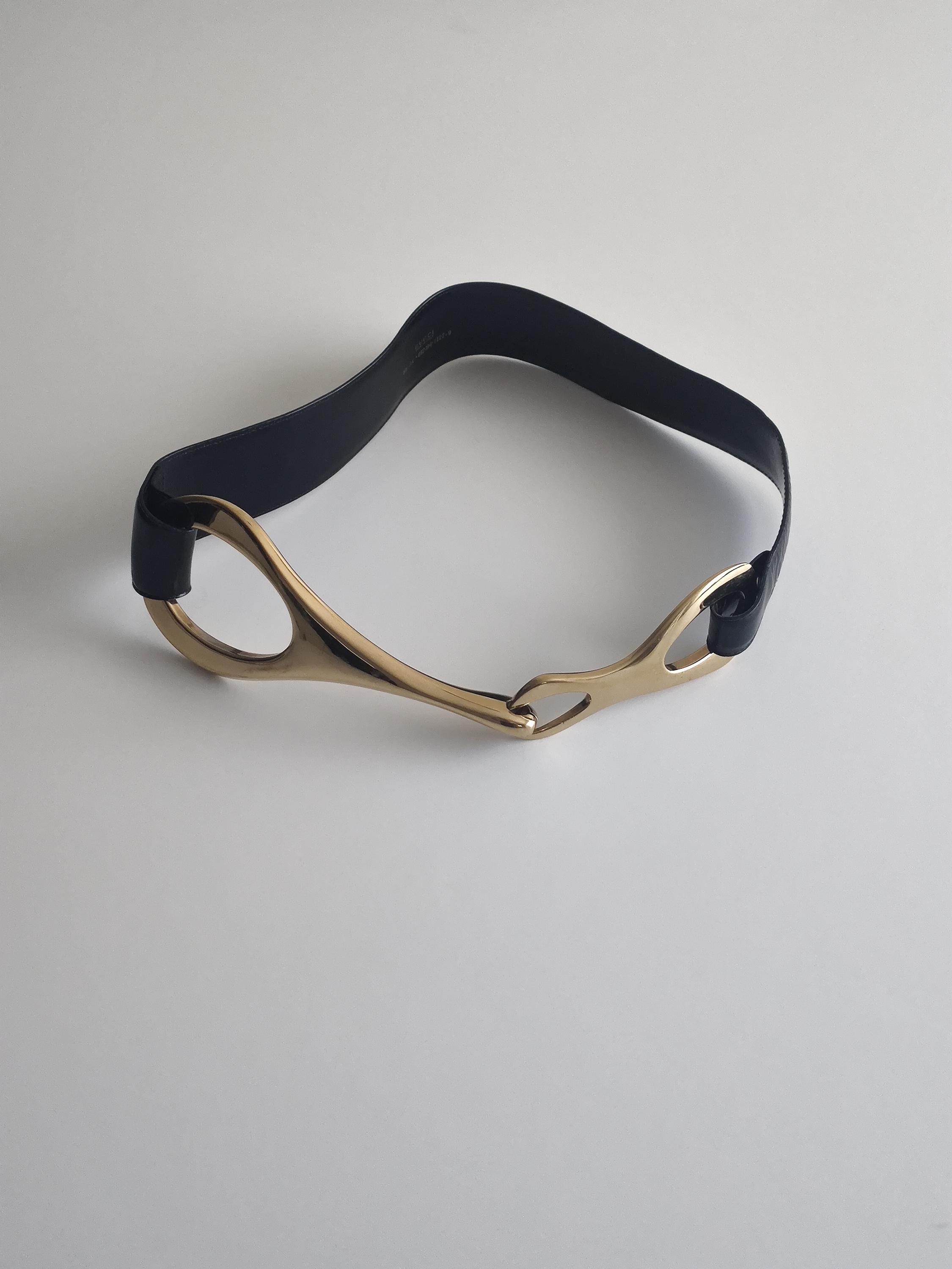 Tom Ford Gucci Oversized Black Leather Gold Belt FW 1996 Vintage
