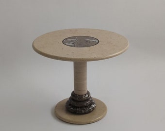 Vintage Italian Cream Round Marble Accent Table C. 1980s