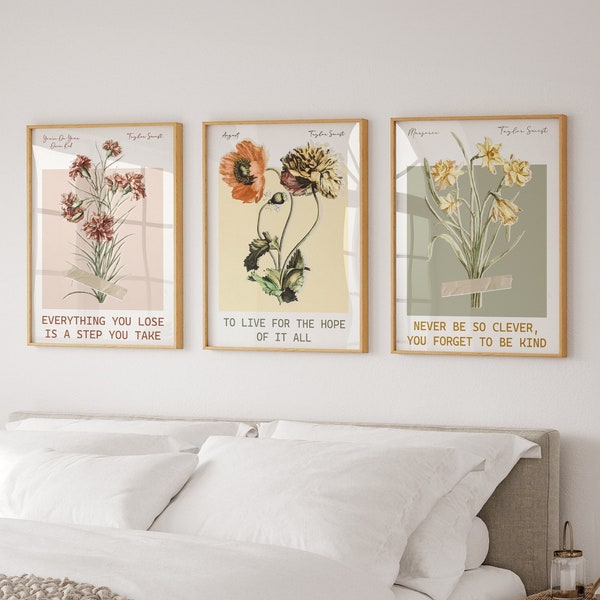 Rosapreto set van 3 ingelijste canvas muurkunst T Swift prints T Swift augustus poster bloemen botanische muur kunst Taylor S poster moderne muurkunst