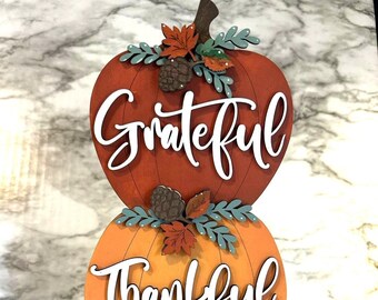 Grateful Thankful Blessed Pumpkin Signs, Laser Cut Wood Board, Fall Sign, Home Decor Sign.