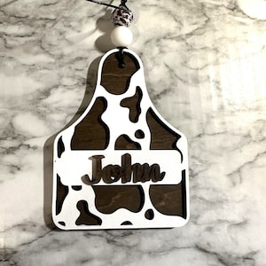 Cow Tag Name Ornament, Personalized Ornament, Christmas Ornament, Stocking Tag, Custom Stocking Tag, Laser Ornament, Holiday Ornament.