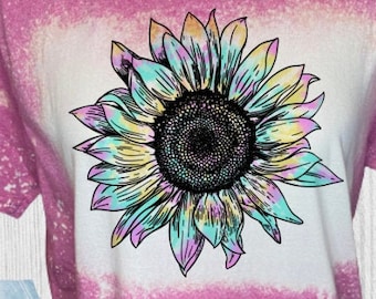PASTEL SUNFLOWER Bleached T-Shirt Distress Shirt Vintage Style T-Shirt Woman's Tee Custom T-Shirt Personalized Bleached Tee.