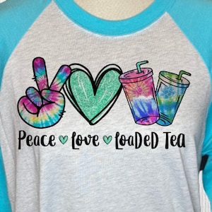 PEACE LOVE LOADED Tea Raglan Style Shirt Baseball T-Shirt Women&#39;s Tee Raglan Tee Colored T-Shirt Personalized Shirt Custom Tee