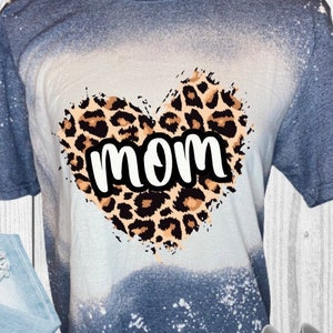 LEOPARD MOM HEART Bleached T-Shirt Distress Shirt Vintage Style T-Shirt Woman&#39;s Tee Custom T-Shirt Personalized Bleached Tee.