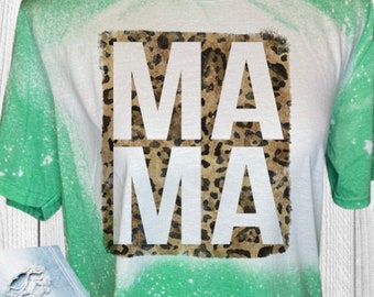 MAMA LEOPARD Bleached T-Shirt Distress Shirt Vintage Style T-Shirt Woman's Tee Custom T-Shirt Personalized Bleached Tee.