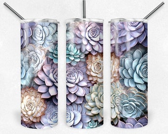 3D Succulent Plants 20oz Tumbler, or 4in1 tumbler/holder, or Glitter Tumbler, Personalized Custom Cup, Hot or Cold Cup.