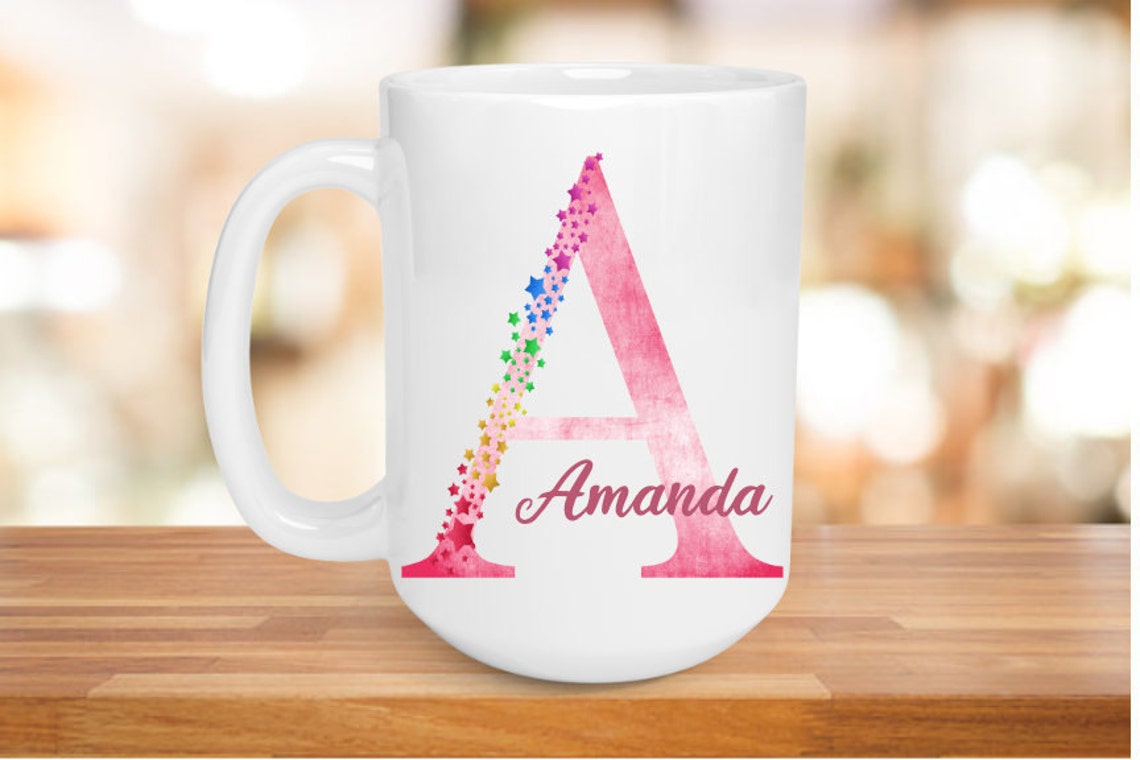 PERSONALIZED NAME INITIAL Coffee Mug 15oz Pink Alphabet With - Etsy