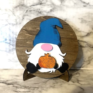 Gnome interchangeable sign with seasonal pieces and stand.  Gnome holiday sign.