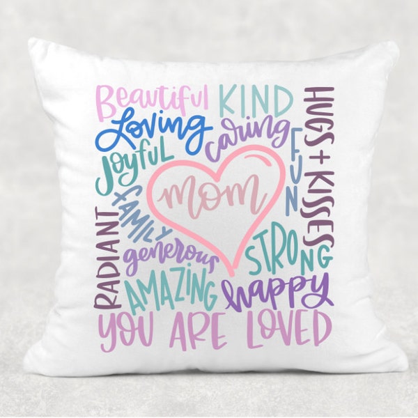 MOM TYPOGRAPHY PILLOW Beautiful Mom Pillow Case You Are Loved Kind Caring Gift For Her Mother's Day Gift