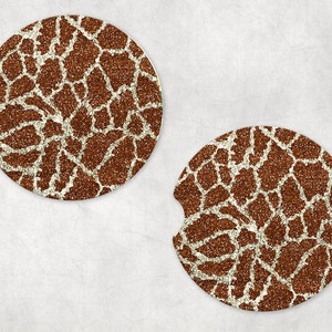 Glitter Giraffe Multi Colored Giraffe Print Car Coaster Neoprene or Sandstone Coaster