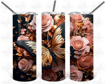 3D Floral Butterfly 20oz Tumbler, or 4in1 tumbler/holder, or Glitter Tumbler, Personalized Custom Cup, Hot or Cold Cup.