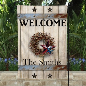 GARDEN FLAG WELCOME Rustic11.5x18 inch Garden Flag Single Double Sided Spring Garden Flag Summer Flag Custom Personalized Garden Flag.