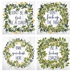 Don&#39;t F Up The Table, Use A Coaster Funny Coasters, Set of 4 Linen Coasters, Gift For Her, Home Decor, Humor Coasters.