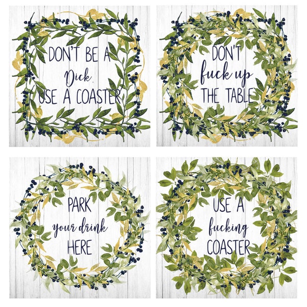 Don't F Up The Table, Use A Coaster Funny Coasters, Set of 4 Linen Coasters, Gift For Her, Home Decor, Humor Coasters.