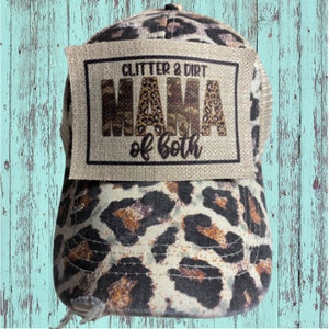Burlap Raggedy Patch Custom Woman's Criss Cross Hats Ponytail Bun Hats Mom Mom Life Patch Multiple Styles and Colors Frayed Patch Hat