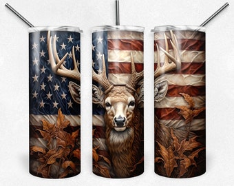 3D American Flag Deer 20oz Tumbler, or 4in1 tumbler/holder, or Glitter Tumbler, Personalized Custom Cup, Hot or Cold Cup.