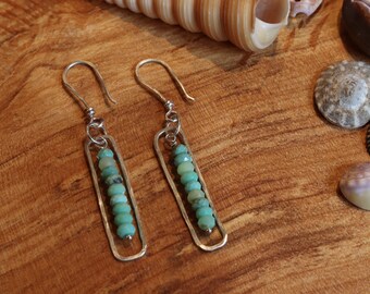 Handcrafted hammered sterling and chrysoprase earrings