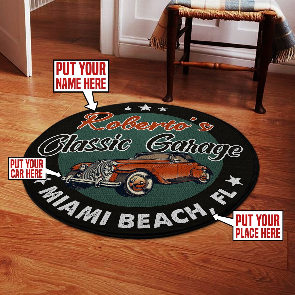 Personalized Classic Garage Round Mat Personalized Doormat Rug Etsy