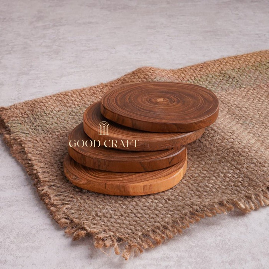 Handmade Teak Wood Coaster Set From Solid Wood Etsy