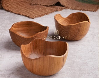 Handcrafted Teak Wood Bowls - Decorative Kitchen Furniture - Natural Garin Bowls