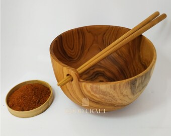 Teak Wood Bowl With Chopstick - Durable Tableware for Everyday Use