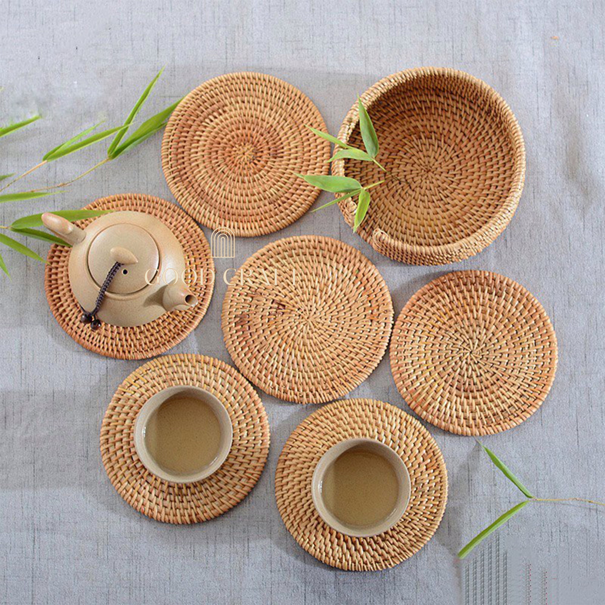6 Pieces Handwoven Rattan Coaster Sets I Natural Coaster for Etsy