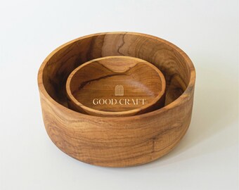 Extra Large Rustic Wooden Bowl - Deep Teak Wood Pasta Bowl