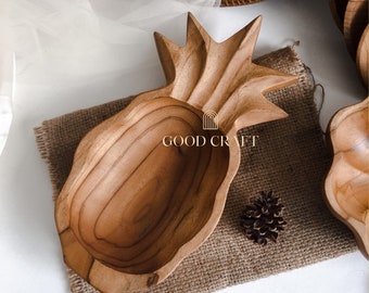 Artisan Teak Wood Decorative Bowl With Pineapple Shape - Unique Gift for Foodie or Entertainer