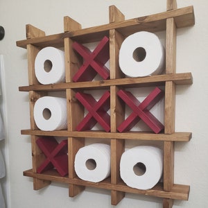 Tic tac toe toilet paper shelf, Toilet paper holder, Wall mounted toilet paper storage, Handmade home decor, Kids bathroom decor