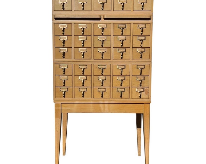 Vintage Library Card Catalog Table Stand With Hairpin Legs Etsy