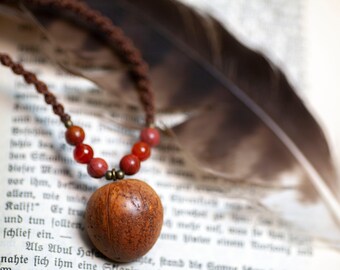 Avocado pendant necklace - red jasper & carnelian beads - macrame necklace - sustainable - natural jewelry - handmade unique piece - upcycled
