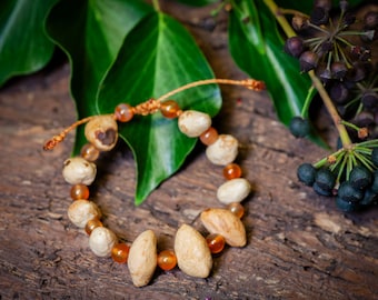 Baumperlen Armband - Karneol - Waldjuwelen - verstellbar - Naturschmuck - Einzelstück - Hexenei - Waldliebe - Glücksbringer