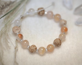 Waldjuwelen - Baumperlen Armband - Karneol - versilberte Perlchen - verstellbar - Naturschmuck - Einzelstück - Hexenei - Glücksbringer