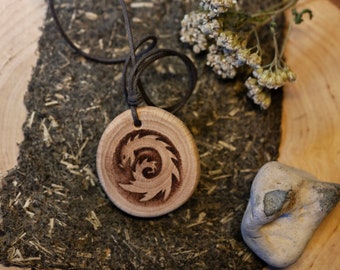 Spiral Dragon - Pyrography - Wooden Amulet - Dragon Power - Wood Burning - Handmade Unique Piece - Natural Jewelry - Forest Jewelry