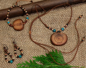 Avocadokern Schmuckset - Spiralkraft - Makrameeschmuck - Türkis - längenverstellbar - handmade - nachhaltig - Unikat - Upcycling - Boho